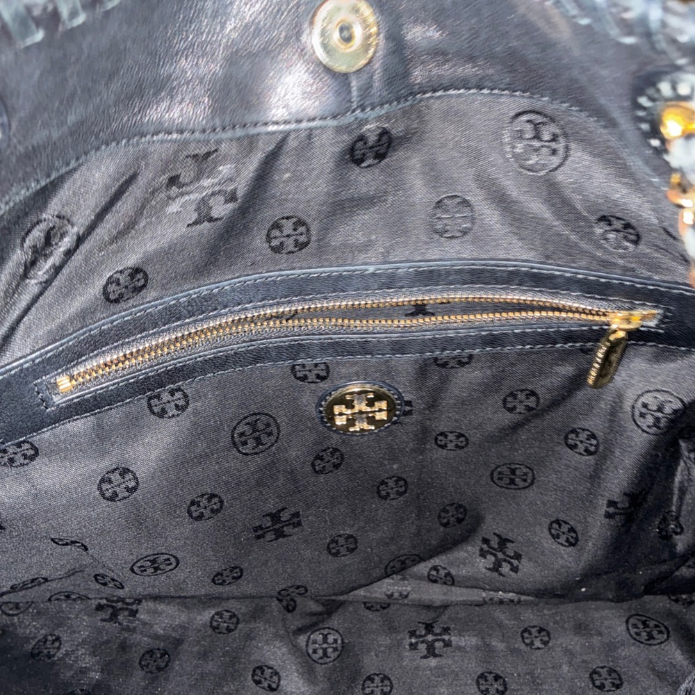 Tory Burch Marion Quilted Black Leather Tote Bag Gold Chain Shoulder Bag Large - Picture 4 of 9